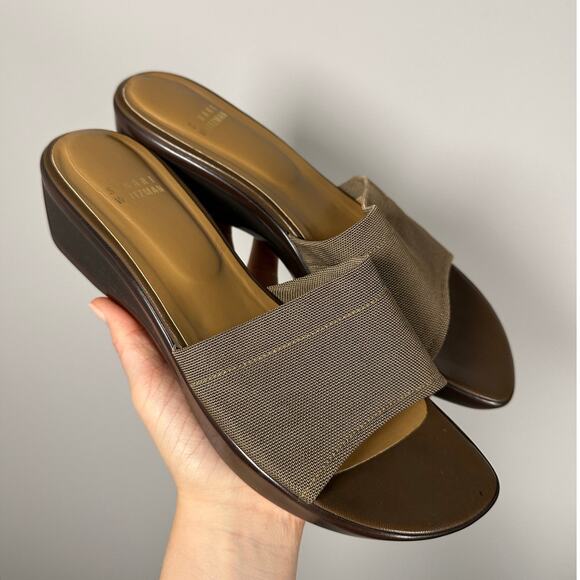 Stuart Weitzman Tan Slip On Wedge Sandals Women's 9 - Picture 1 of 9